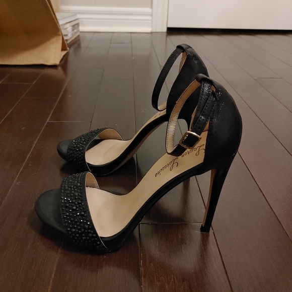 LAUREN LORRAINE Shimmery Black Arielle Ankle Strap Heels Size 8 - Picture 5 of 6
